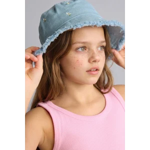 Defacto D8412A8BE2 Mavi Nakışlı Jean Bucket Şapka Kız Çocuk