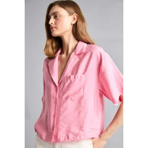 Defacto H7938AXPN164 Pembe Pijama Yaka Modal Kısa Kollu Gömlek