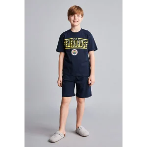 Defacto H7578A8IN42 İndigo Fenerbahçe Kısa Kollu Pijama 
Üst Şort Pijama Alt 2li Pijama Takımı Erkek Çocuk