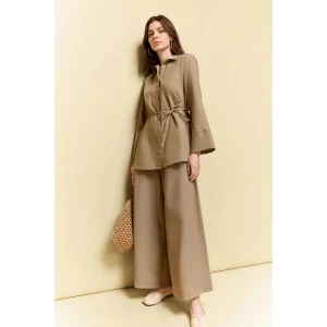Defacto H3681AXKH419 Haki Culotte Keten Karışımlı Geniş Paça Pantolon