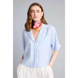 Defacto H7938AXBE40 Mavi Pijama Yaka Modal Kısa Kollu Açık Mavi Gömlek