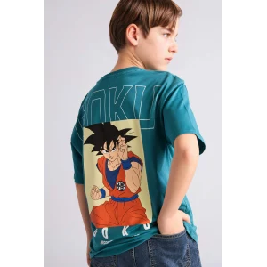 Defacto H3516A8GN368 Yeşil %100 Pamuk Dragon Ball Oversıze Bisiklet Yaka Kısa Kollu Tişört Erkek Çocuk