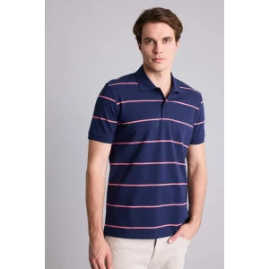 Defacto G6896AXNV241 Lacivert Regular Fıt Polo Yaka Çizgili Kısa Kollu Polo Tişört