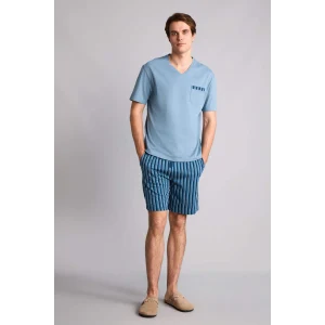 Defacto H8712AXBE485 Mavi %100 Pamuk Çiçekli 2li Dokuma Somon Pijama Kız Bebek