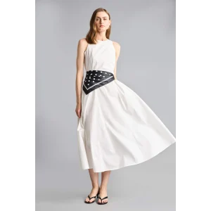 Defacto H4575AXWT32 Beyaz Fıtted Halter Yaka Poplin Kolsuz Midi Elbise