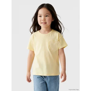LCW Kids Sarı Bisiklet Yaka Kalp Detaylı Kız Çocuk Tişört