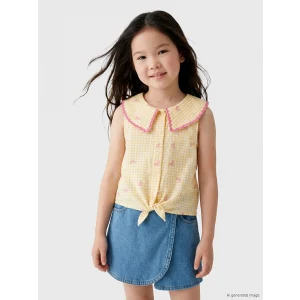 LCW Kids Sarı Bebe Yaka Fiyonk Baskılı Kız Çocuk Gömlek