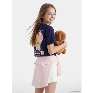 LCW Kids Lacivert Bisiklet Yaka Capyfun Baskılı Kız Çocuk Tişört
