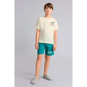 Defacto H8195A8YL240 Sarı %100 Pamuk Baskılı Tişört Şort Pijama Takımı Erkek Çocuk