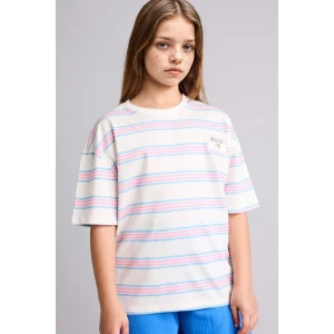 Defacto H7238A8PN171 Pembe Bisiklet Yaka Kısa Kollu Çizgili Pembe Tişört Kız Çocuk