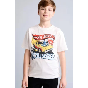 Defacto H8313A8ER105 Ekru Hot Wheels Oversıze Bisiklet Yaka Kısa Kollu Ecru Tişört Erkek Çocuk