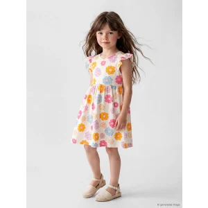 LCW Kids Ekru Çiçek Desenli Kız Çocuk Elbise