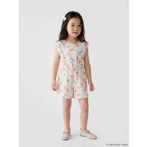 LCW Kids Ekru Kelebek Desenli Kız Çocuk Şortlu Tulum