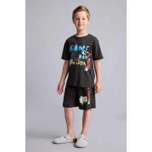 Defacto H5400A8AR220 Antrasit %100 Pamuk 2li Pijama Takımı Kısa Kollu Pijama Üstü Şort Pijama Altı Erkek Çocuk