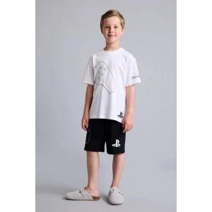 Defacto H8202A8WT34 Beyaz %100 Pamuk PlayStatıon Lisanslı Regular Fıt 2li Beyaz Pijama Takımı Erkek Çocuk