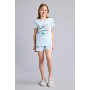 Defacto E6241A8BE773 Mavi %100 Pamuk Pijama Takımı Dinozor Baskılı Uzun Kollu Üst Beli Lastikli Uzun Alt Erkek Bebek