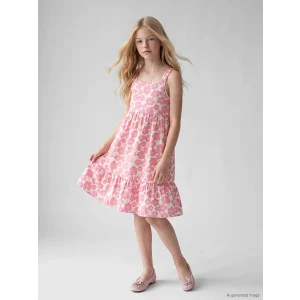 LCW Kids Pembe Kare Yaka Çiçekli Kız Çocuk Poplin Elbise
