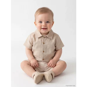 LCW baby Bej Kısa Kollu Erkek Bebek Gömlek