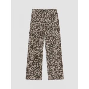 LCW Kids Bej Wideleg Leopar Desenli Kız Çocuk Pantolon