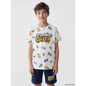 LCW Kids Beyaz Stumble Guys Baskılı Erkek Çocuk Şortlu Pijama Takımı