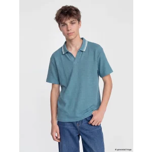 LCW Kids İndigo Polo Yaka Şerit Detaylı Erkek Çocuk Tişört