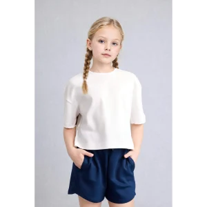 Defacto H7237A8WT34 Beyaz %100 Pamuk Oversize Bisiklet Yaka Kısa Kollu Tişört Kız Çocuk