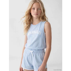 LCW Kids Mavi Bisiklet Yaka Los Angeles Baskılı Kız Çocuk Atlet