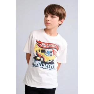 Defacto H8313A8ER105 Ekru Hot Wheels Oversıze Bisiklet Yaka Kısa Kollu Ecru Tişört Erkek Çocuk