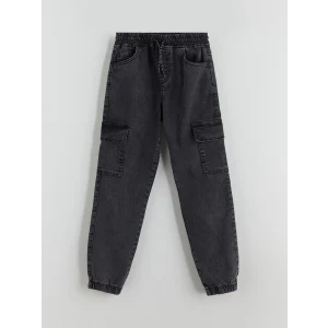 LCW Kids Antrasit Beli Lastikli Erkek Çocuk Kargo Jean Pantolon