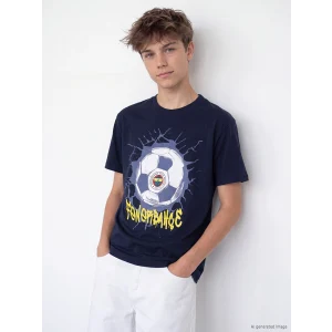 LCW Kids Lacivert Bisiklet Yaka Fenerbahçe Baskılı Erkek Çocuk Tişört