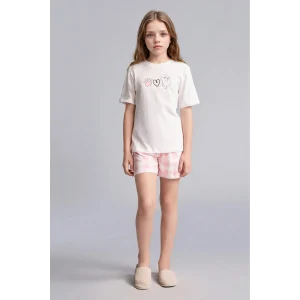 Defacto I1574A8ER2 Ekru Regular Fıt Şortlu 2li Ecru Pijama Takımı Kız Çocuk