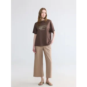 LCW Modest Bej Beli Lastikli Geniş Paça Kadın Pantolon