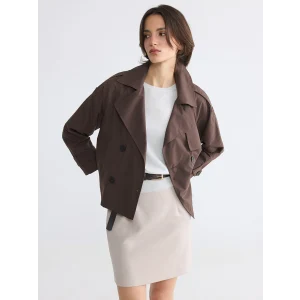 LCWAIKIKI Classic Kahverengi Kruvaze Yaka Oversize Kadın Trençkot