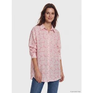 LCW Modest Pembe Desenli Oversize Kadın Gömlek Tunik