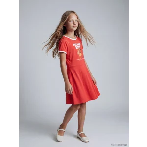 LCW Kids Kırmızı Bisiklet Yaka Baskılı Kız Çocuk Elbise