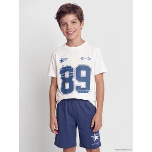 LCW Kids Beyaz Bisiklet Yaka Erkek Çocuk Şortlu Pijama Takımı