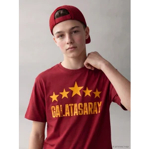 LCW Kids Kırmızı Bisiklet Yaka Galatasaray Baskılı Erkek Çocuk Tişört