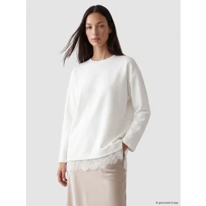 LCW EVERYDAY Beyaz Dantel Detaylı Soft Touch Kadın Sweatshirt Tunik