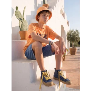 LCW Kids İndigo Beli Lastikli Çizgili Erkek Çocuk Jean Şort