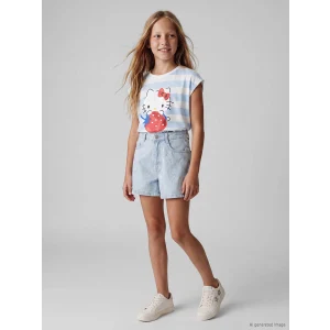 LCW Kids İndigo Taş İşlemeli Fiyonk Desenli Kız Çocuk Jean Şort