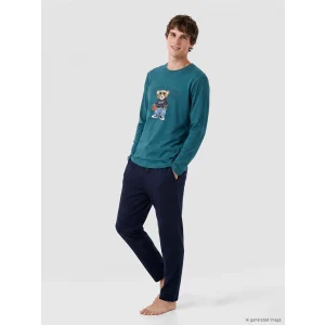 LC WAIKIKI Petrol Regular Fit Teddy Baskılı Erkek Pijama Takımı