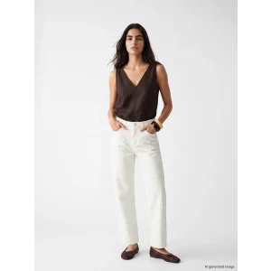 LCW Jeans Beyaz Straight Fit İnci İşlemeli Kadın Jean Pantolon
