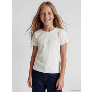 LCW Kids Ekru Pul İşlemeli Kız Çocuk Tişört