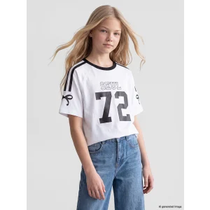 LCW Kids Beyaz Fiyonklu Seul Baskılı Kız Çocuk Tişört