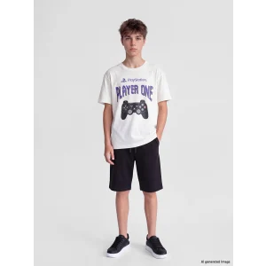 LCW Kids Beyaz Bisiklet Yaka Playstation Baskılı Erkek Çocuk Tişört