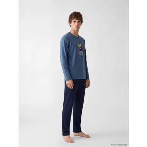 LC WAIKIKI İndigo Regular Fit Teddy Baskılı Erkek Pijama Takımı