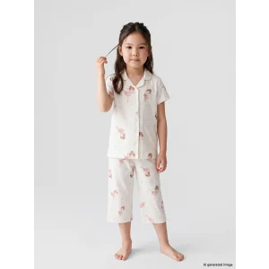 LCW Kids Ekru Gömlek Yaka Kız Çocuk Kaprili Pijama Takımı
