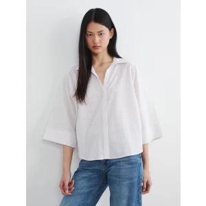 LCW Vision Bej Çizgili Oversize Poplin Kadın Gömlek