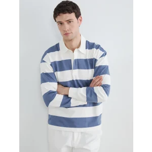LCW Vision Mavi Polo Yaka Çizgili Erkek Sweatshirt