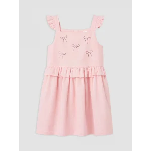 LCW Kids Pembe Kare Yaka Taşlı Kız Çocuk Elbise